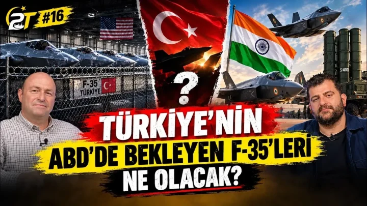 Türkiye, ABD ve Hindistan bayrakları, F-35 uçakları ve iki sunucunun yer aldığı F-35 programı görseli