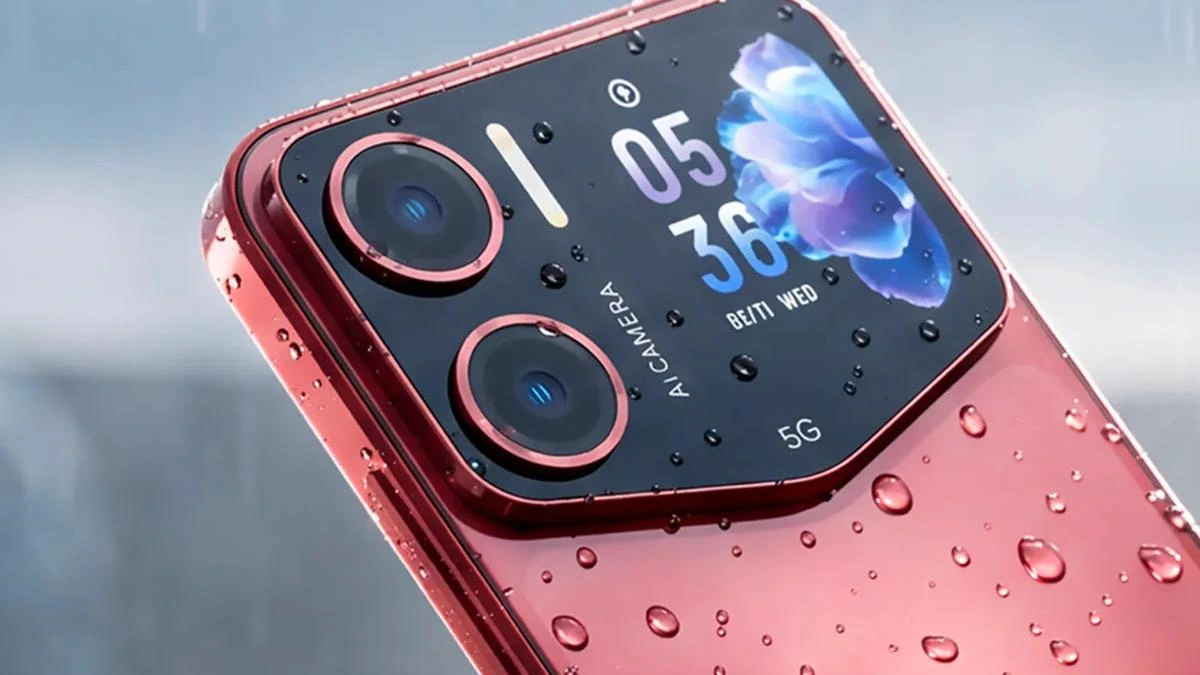 Acer Sospiro A70’in arka yüzünde yer alan ikinci ekran ve kamera bölümü