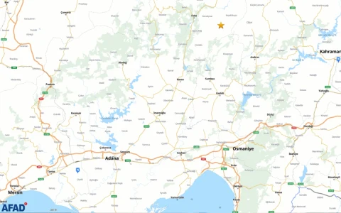 AFAD haritasında Adana ve Osmaniye çevresi ile deprem konumu işaretleniyor