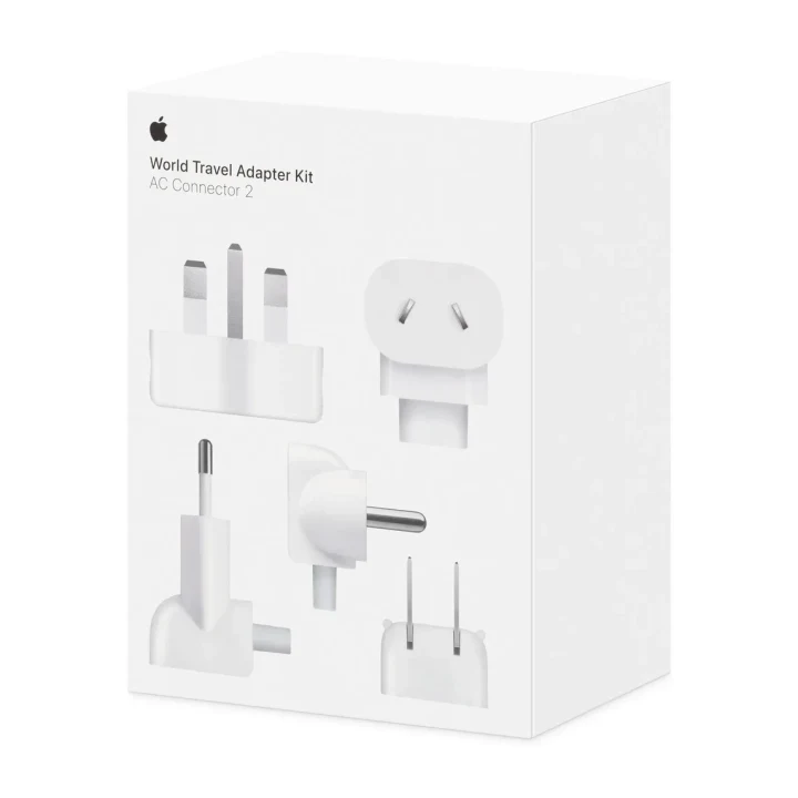 Apple World Travel Adapter Kit kutusu ve değiştirilebilir seyahat fişleri