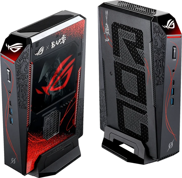 ASUS ROG NUC 16 Phantom Blade Zero özel sürümünün ön ve arka yüzü
