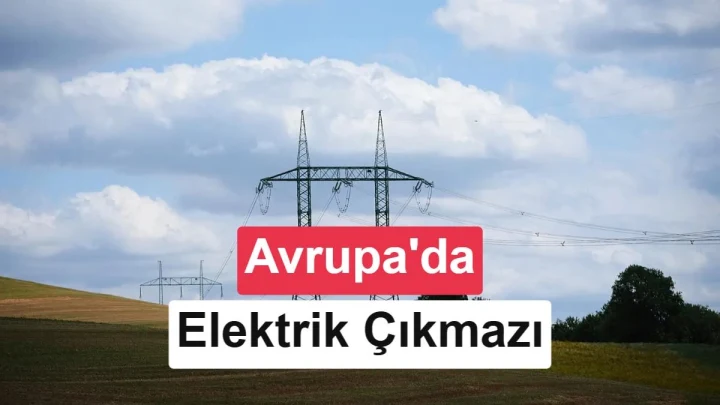 Elektrik iletim hatlarının bulunduğu arazide Avrupa’da elektrik piyasasındaki dalgalanmalara dikkat çeken görsel