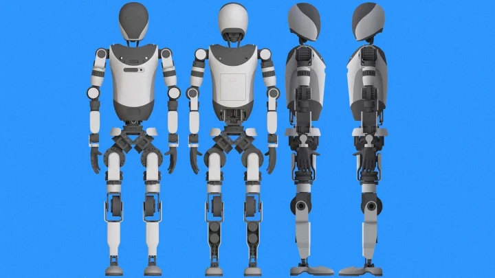 BYD’nin insansı robot tasarımının önden, arkadan ve yandan görünümleri