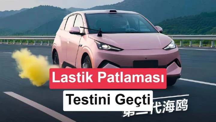 Pembe BYD Seagull’un 140 km/sa hızdaki lastik patlaması testi