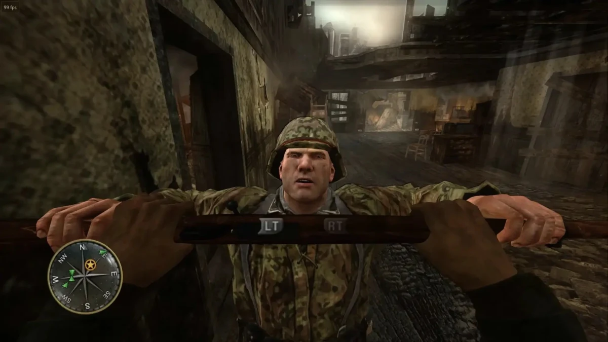 Call of Duty 3’te bir askerin karşısında görünen yakın plan oyun sahnesi