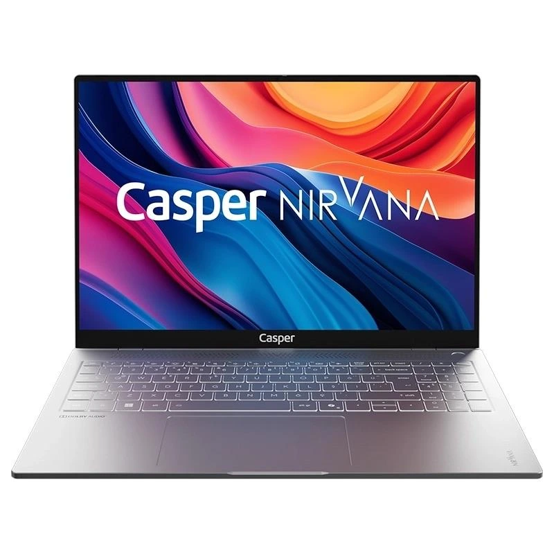 Önden görünümüyle gümüş renkli Casper Nirvana dizüstü bilgisayar