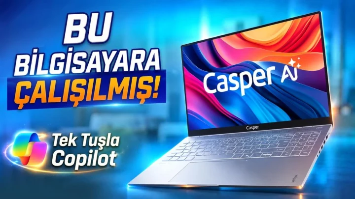Casper Nirvana S100 dizüstü bilgisayarın açık halde gösterildiği tanıtım görseli