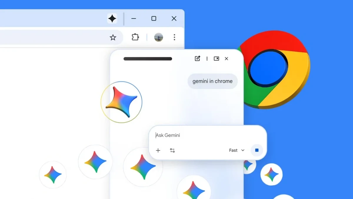 Google Chrome ve Gemini simgelerinin bulunduğu tanıtım görseli