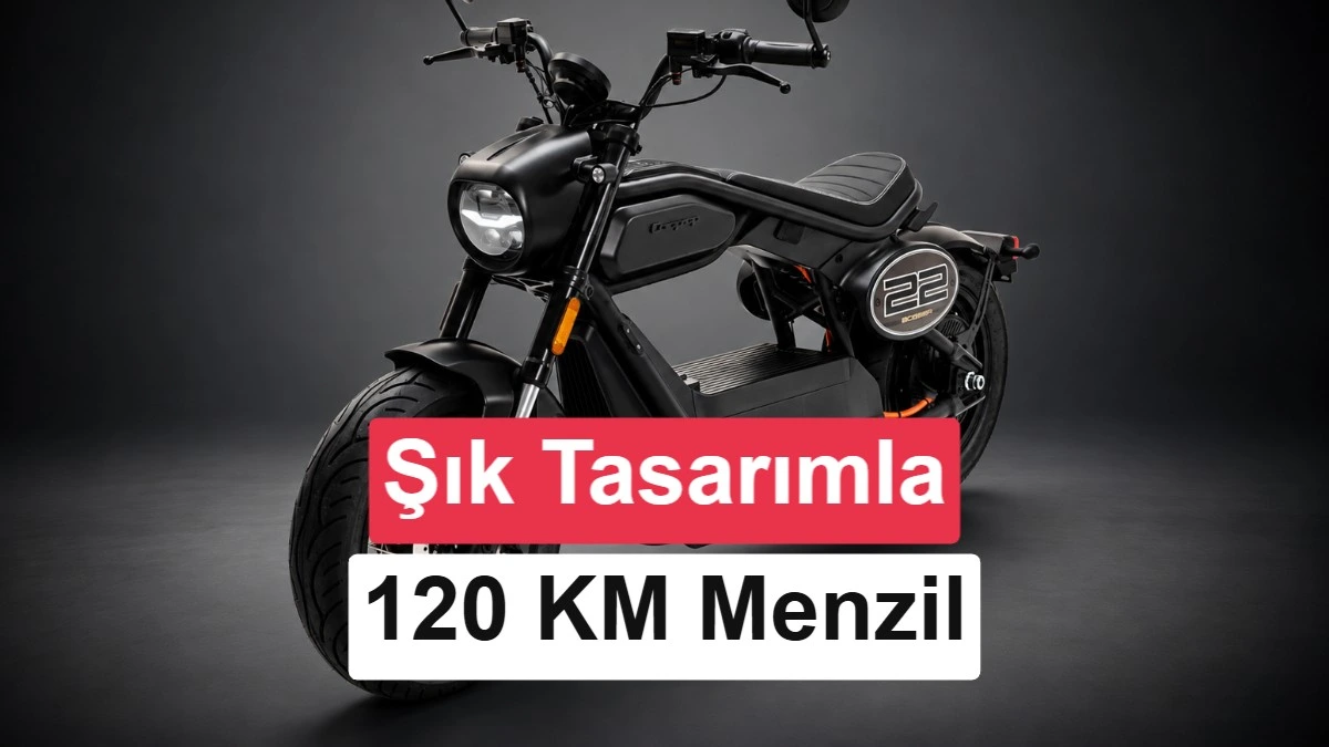 Koyu renkli arka plan önünde Coopop Bobber elektrikli motosiklet