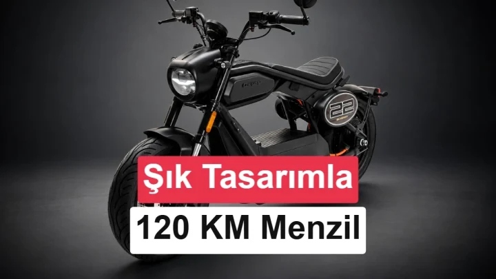 Koyu renkli arka plan önünde Coopop Bobber elektrikli motosiklet