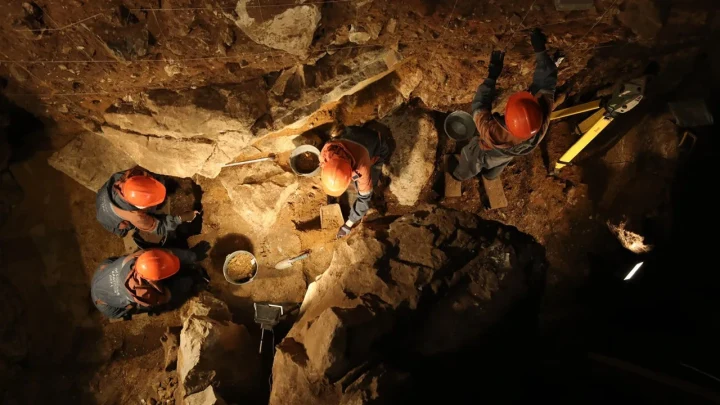 Denisova Mağarası’nın içinde yürütülen arkeolojik kazı çalışması