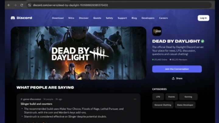 Discord sunucu keşif sayfasında Dead by Daylight topluluğu ve sunucu bilgileri