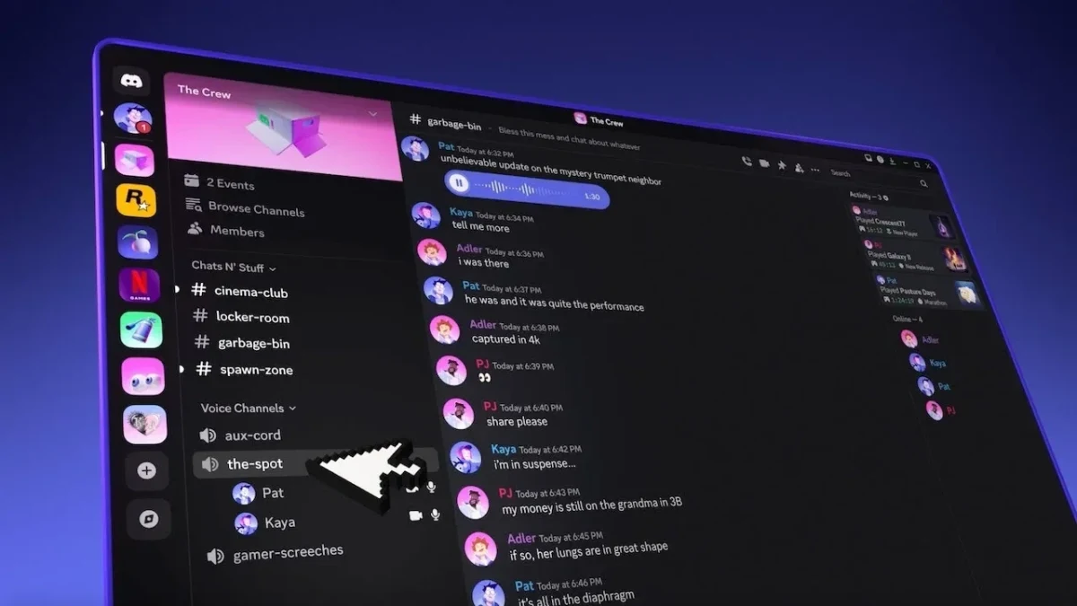 Bir bilgisayar ekranında Discord arayüzü ve sunucu kanalları