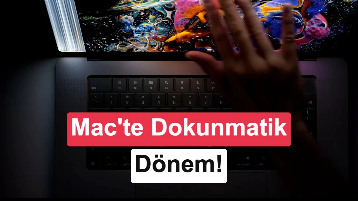 Bir kullanıcı MacBook ekranında dokunmatik hareketle uygulama kullanıyor