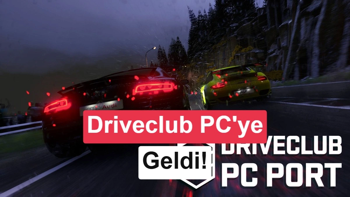 Driveclub’da yağmurlu bir yolda ilerleyen beyaz spor otomobil ve önündeki yarış araçları