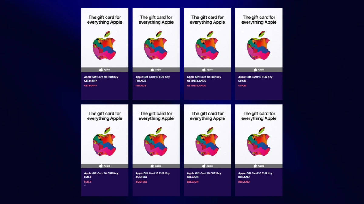 Farklı ülke ve bölgeler için listelenen Apple hediye kartları