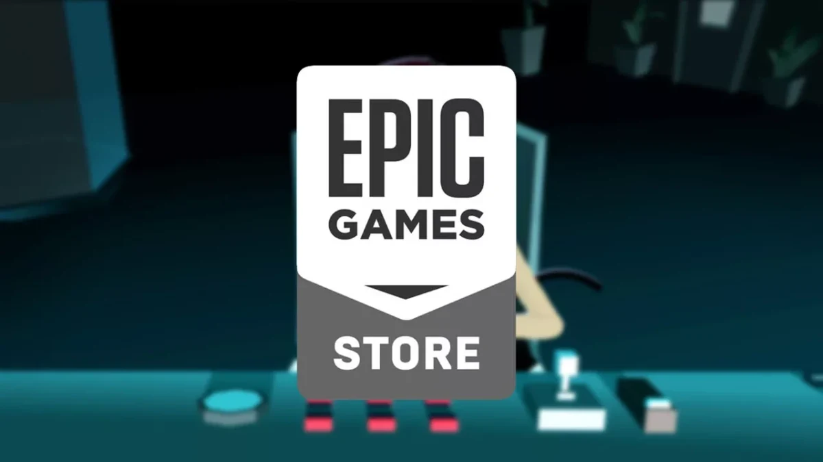 Karanlık tonlu oyun arka planı üzerinde Epic Games Store logosu