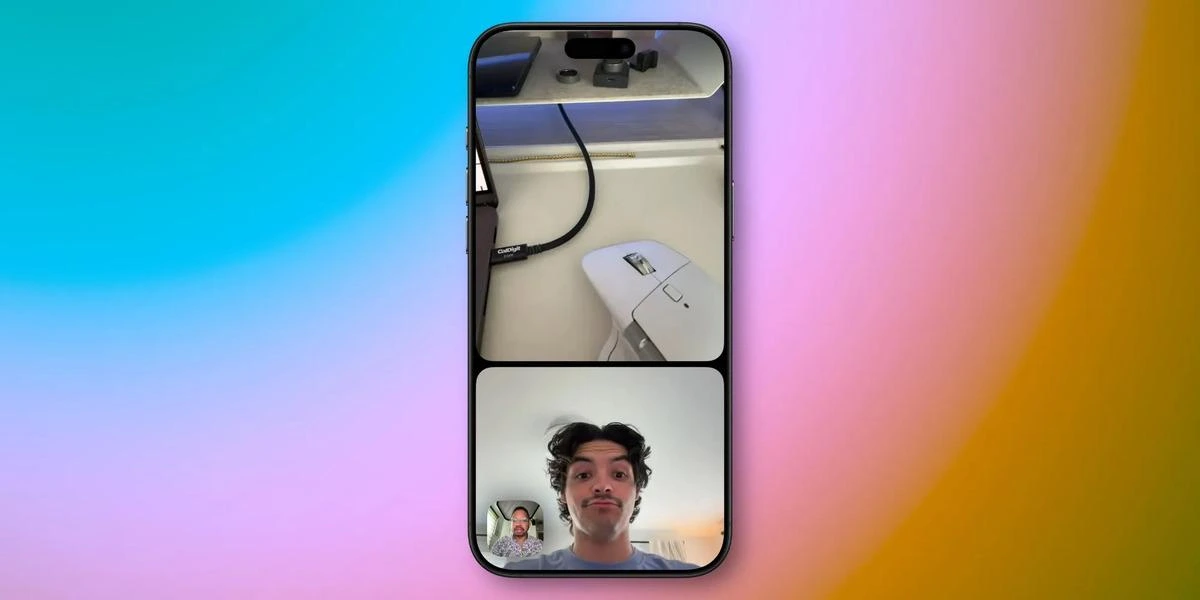 FaceTime çift yakalama görünümünde iki kamera görüntüsü