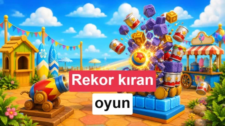 Renkli blokları top fırlatarak patlatmaya dayalı Smash Fest! oyunundan bir sahne