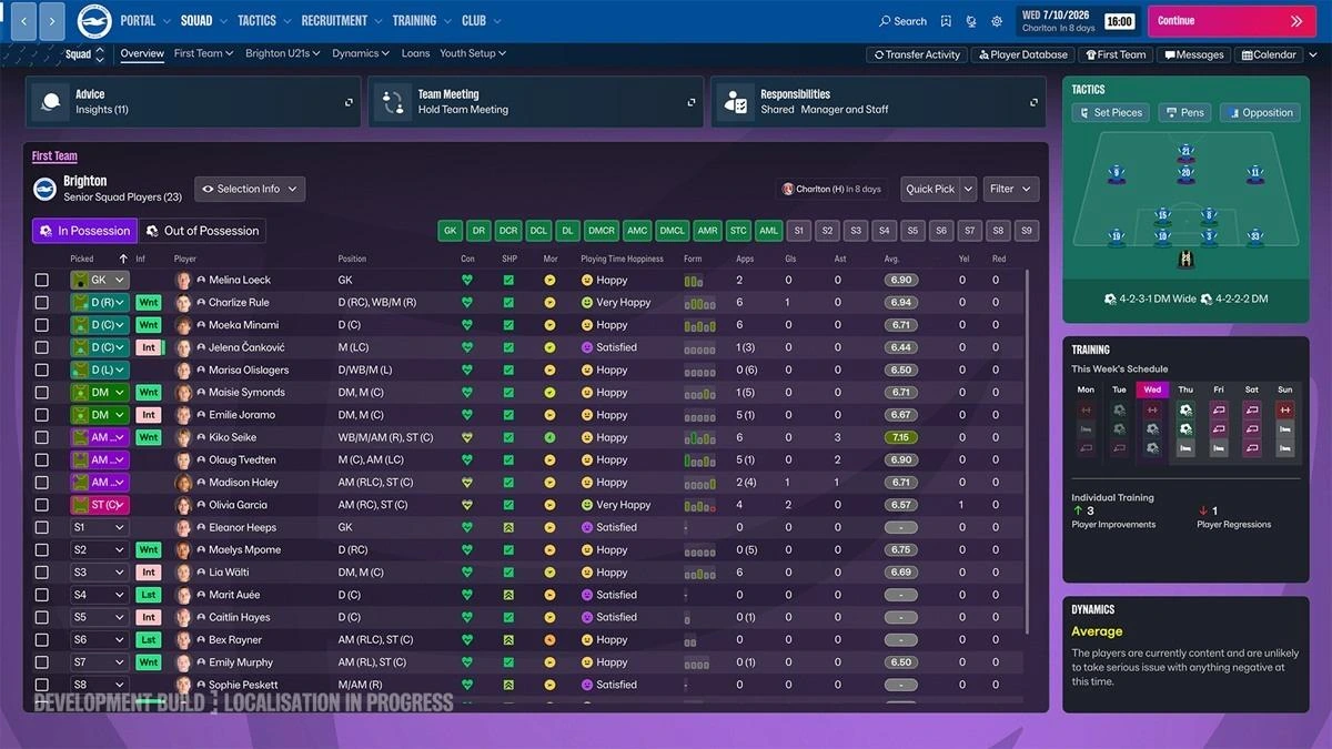 Football Manager 27’de oyuncu kadrosu ve takım yönetimi ekranı