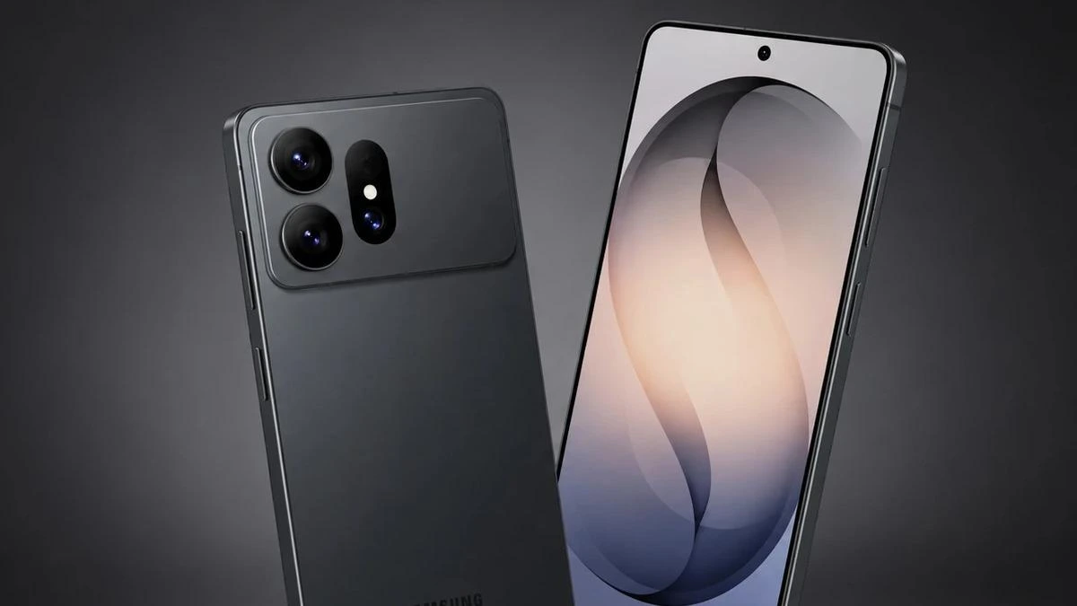 Samsung Galaxy S27 serisini temsil eden iki akıllı telefonun önden ve arkadan görünümü