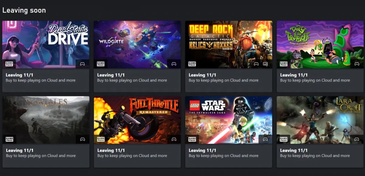 Xbox Game Pass uygulamasında yakında ayrılacak sekiz oyunun kapak görselleri ve ayrılış bilgisi