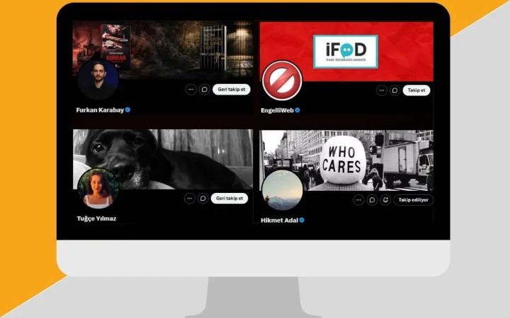 Bir bilgisayar ekranında gazetecilerin ve EngelliWeb’in X profillerini gösteren illüstrasyon