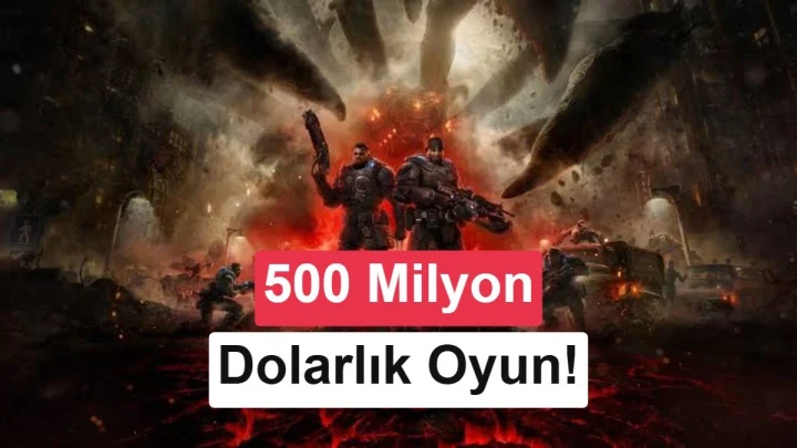 Gears of War temalı bir savaş sahnesinde zırhlı karakterler çatışıyor