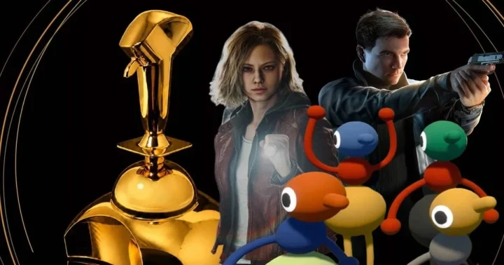 Golden Joystick ödül heykelciği ve farklı oyunlardan karakterlerin yer aldığı kolaj