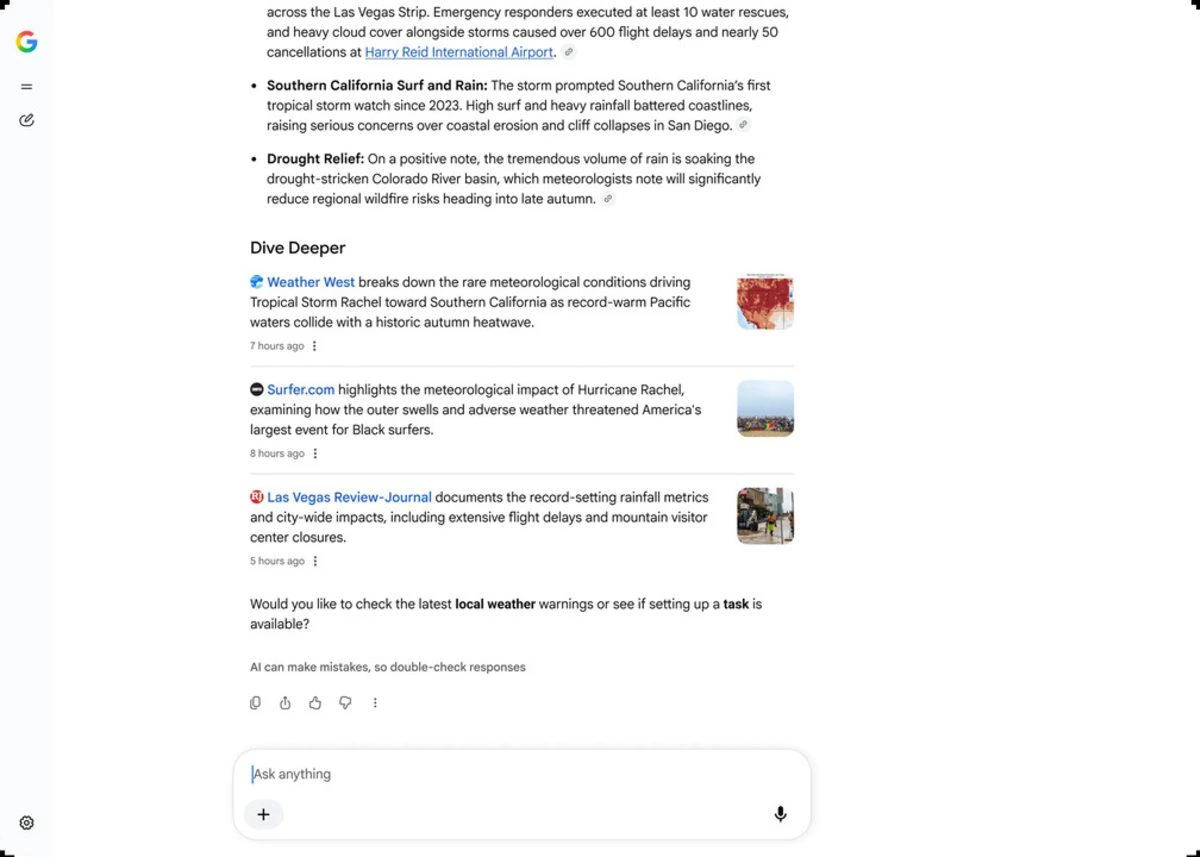 Google AI Overview yanıtında bağlantılar ve küçük görsellerle sunulan kaynaklar