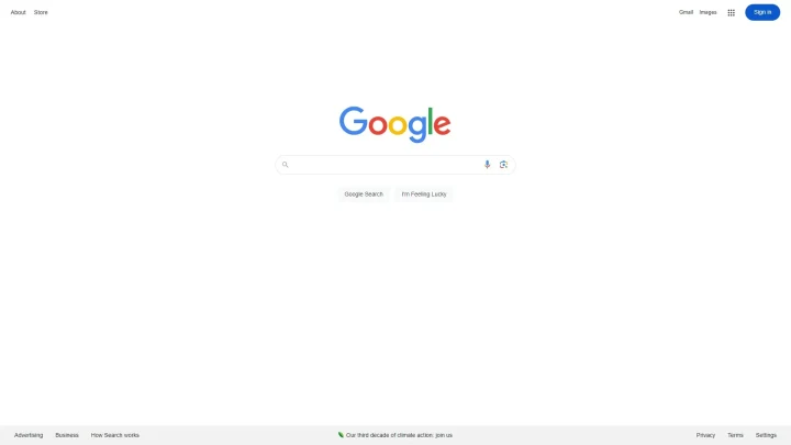 Google arama sayfasının boş arama kutusu ve logosuyla görünümü