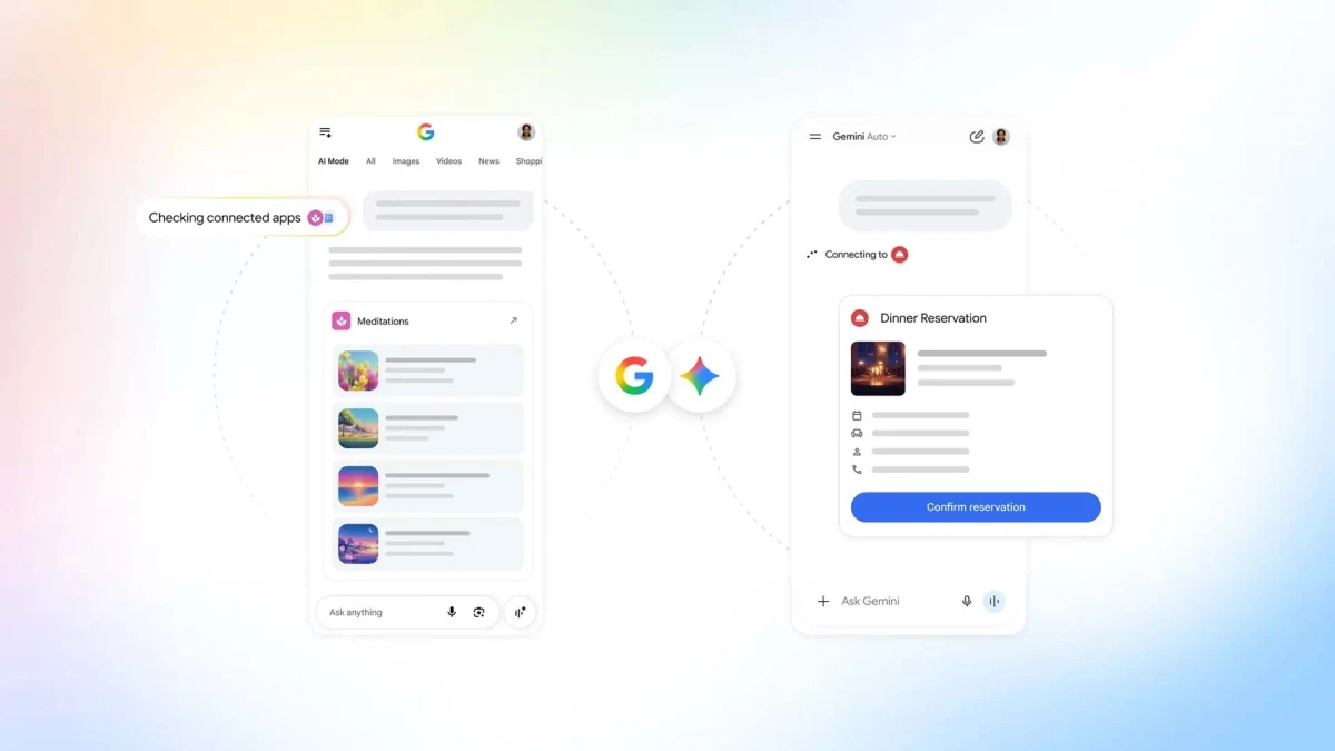 Google Arama ve Gemini ile bağlı uygulamaların kullanımını gösteren platform arayüzü görseli