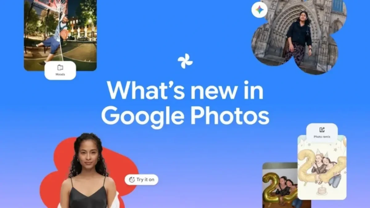 Google Photos’un yeni özelliklerini tanıtan, uygulama adı ve görsellerin yer aldığı tanıtım görseli