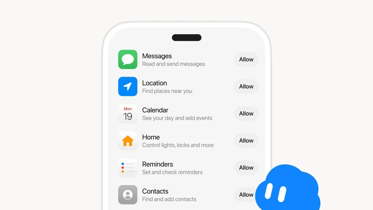 Grok Bot’un mesajlar, konum, takvim, ev denetimleri, anımsatıcılar ve kişiler için ayrı erişim izinlerini gösteren telefon ekranı