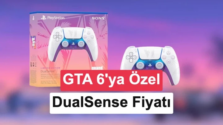 GTA 6 temalı beyaz DualSense kontrolcüsü ve ürün kutusu