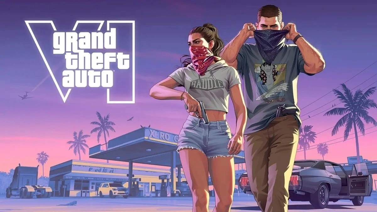 GTA 6 logosunun yanında öne çıkan iki karakter