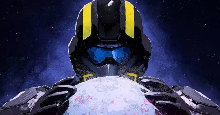 Helldivers zırhı giyen bir asker, karlı bir gezegeni inceliyor