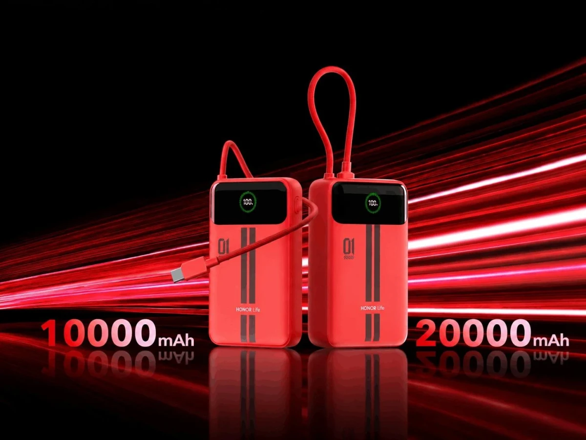 10.000 ve 20.000 mAh kapasiteli iki kırmızı Honor Life powerbank