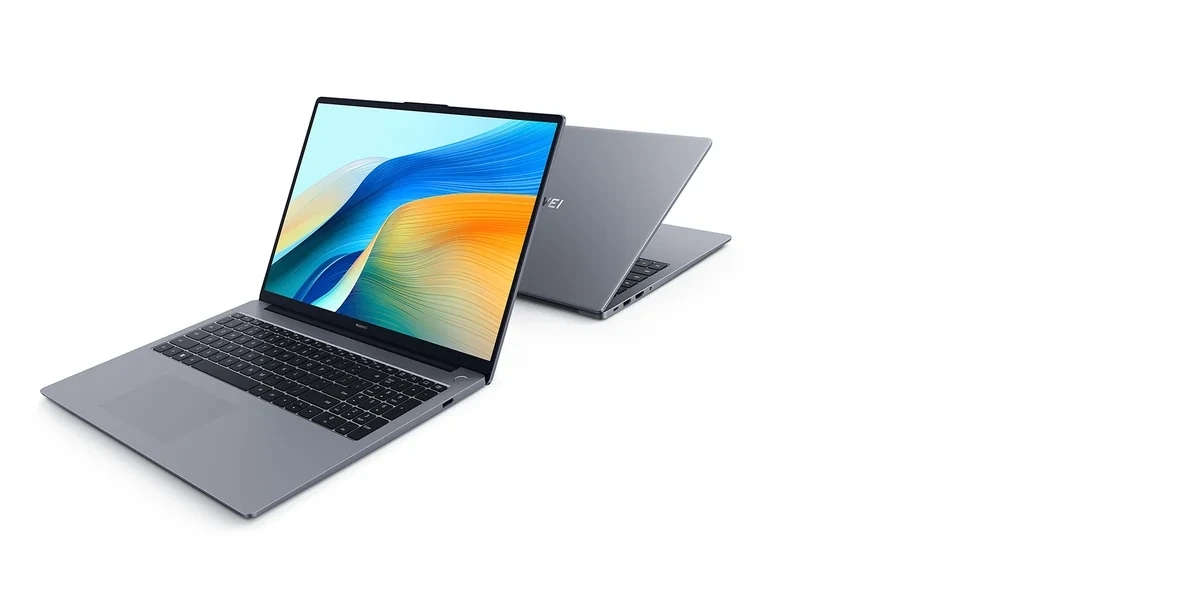 HUAWEI MateBook D 16 dizüstü bilgisayarın ön ve arka görünümü