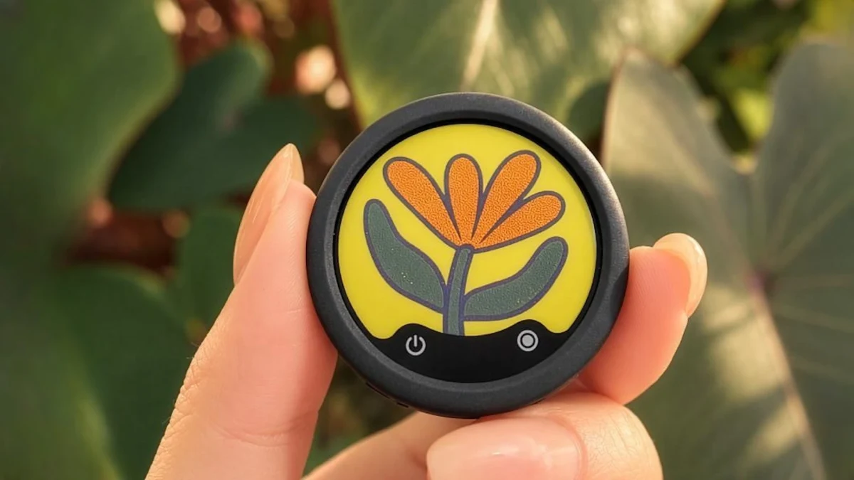 Insta360 Mic vericisinin e-mürekkep ekranında çiçek görseli