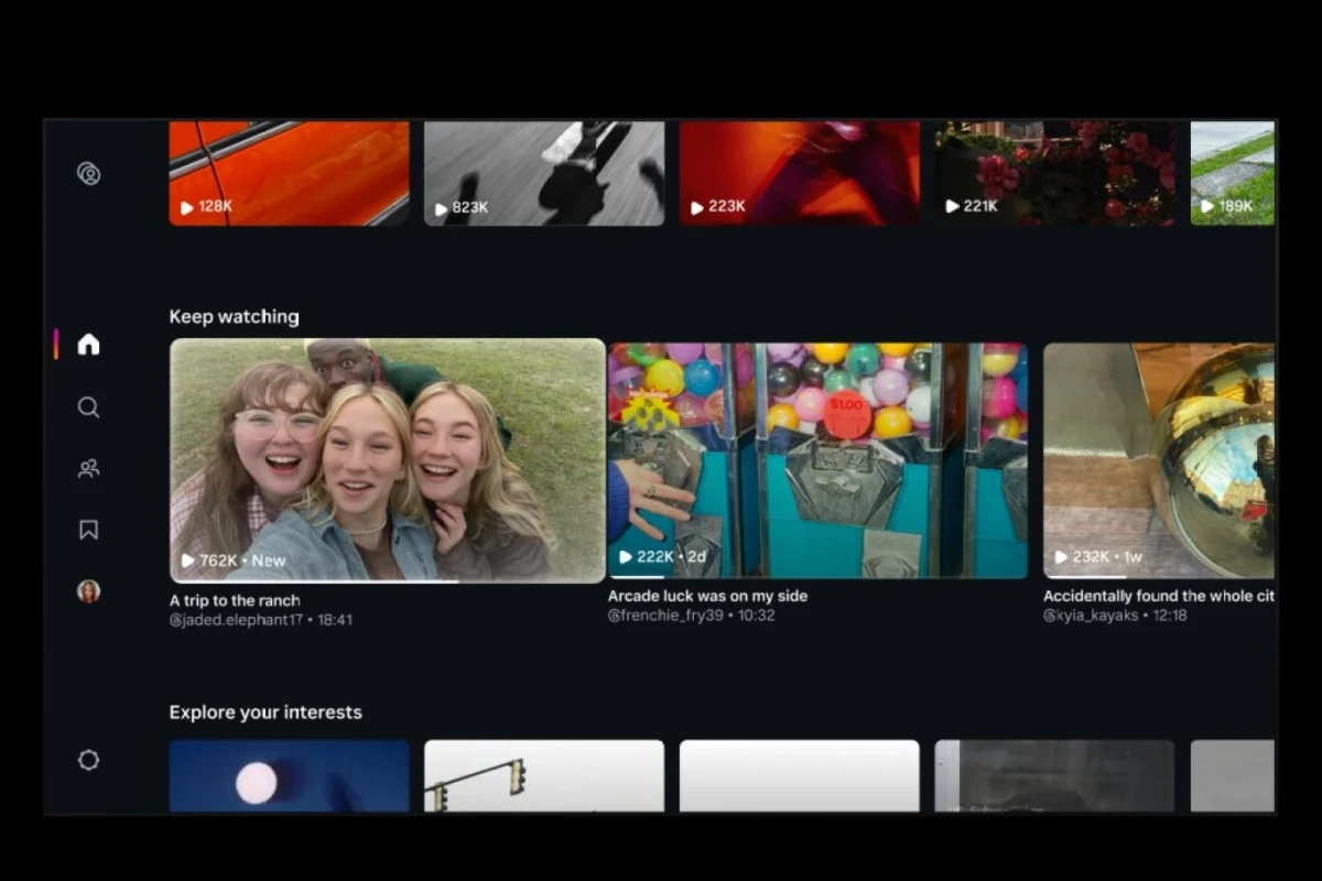 Instagram Features televizyon arayüzünde yatay video içeriklerinin listelendiği ekran