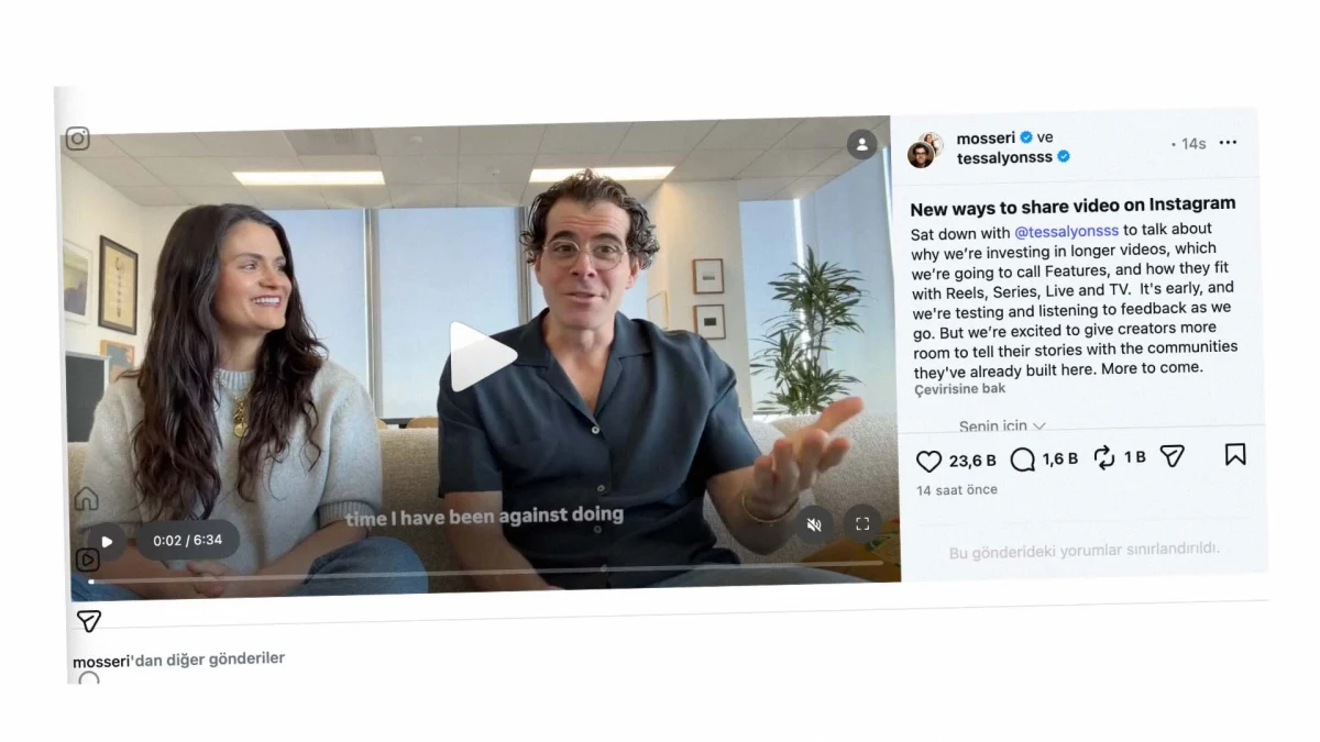Instagram paylaşımında, yatay video formatı ve uzun video özelliği tanıtılıyor.