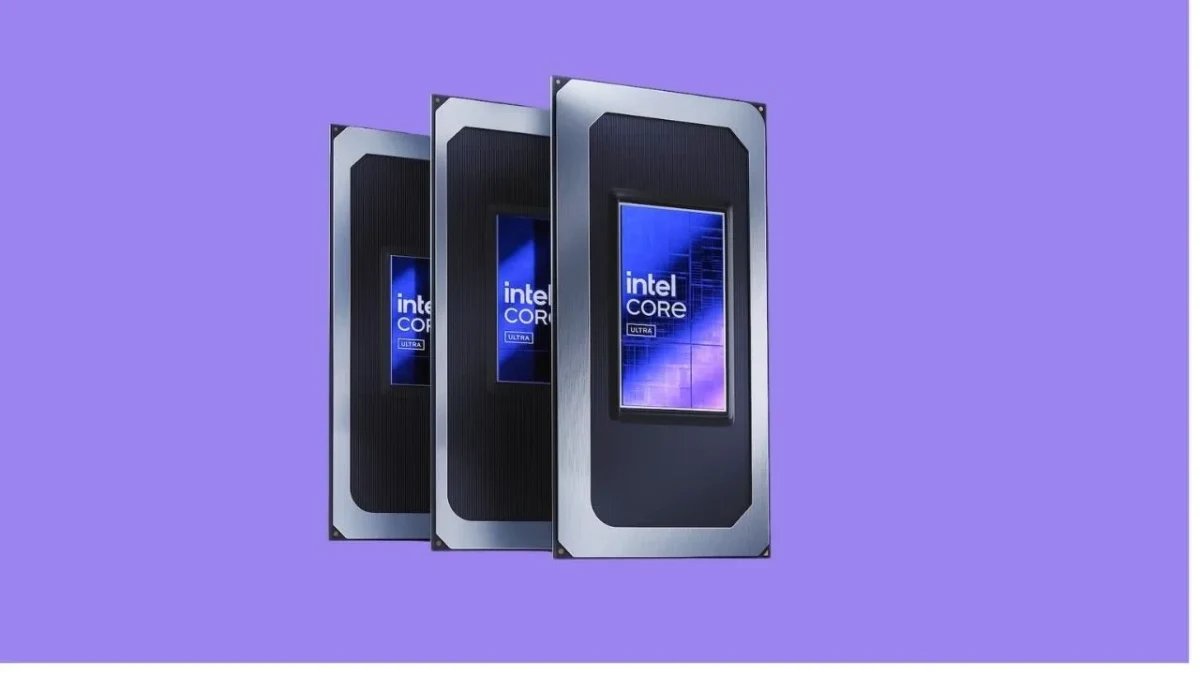Mor arka plan önünde Intel Core işlemci görselleri