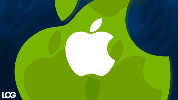 Yeşil zemin üzerindeki beyaz Apple logosu