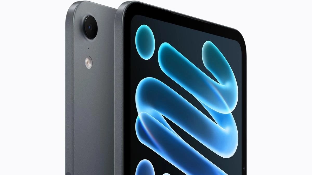 Ön ve arka yüzü görünen gri iPad mini 8