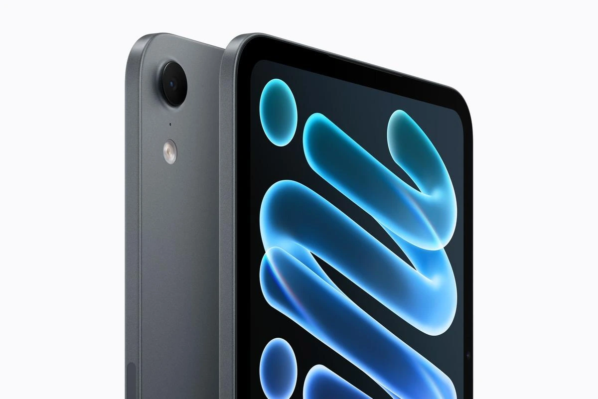 Ön ve arka yüzü görünen gri iPad mini 8
