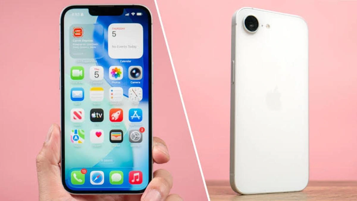 Ön ve arka yüzü gösterilen beyaz renkli Apple telefonu
