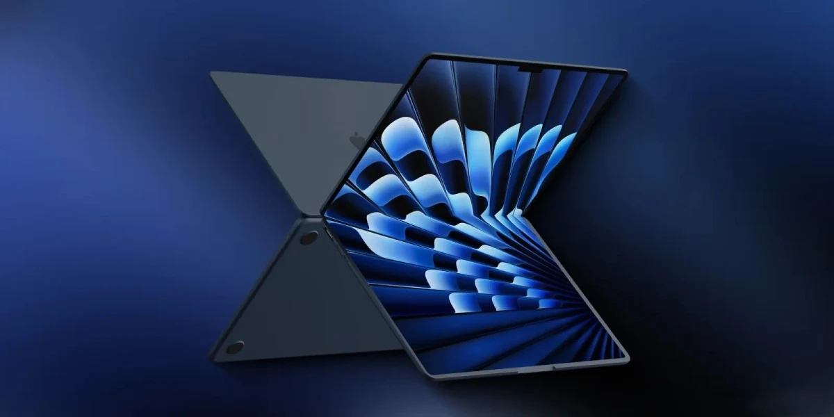 Mavi ekrana sahip, kitap gibi katlanmış tablet konsepti