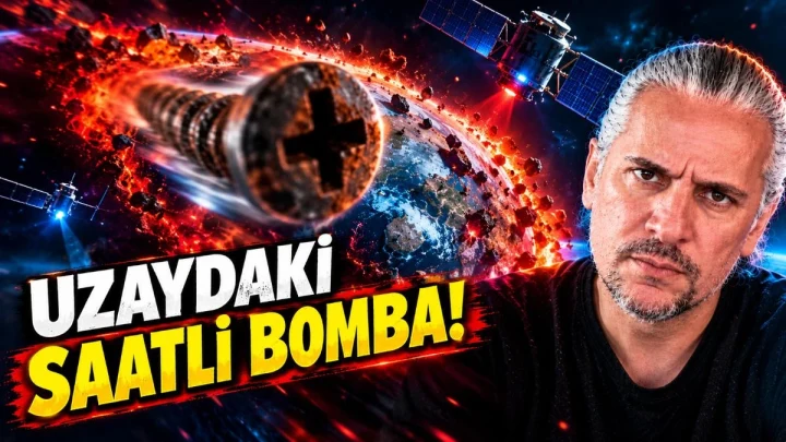 Uzay enkazı ve bir uyduyu gösteren Kessler Sendromu temalı kapak görseli