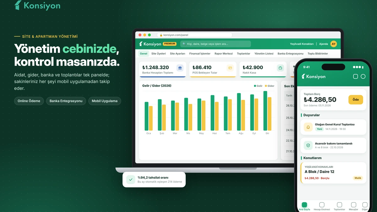 Konsiyon’un yönetim paneli ve mobil uygulamasını gösteren tanıtım görseli